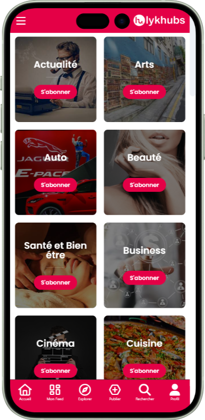 Aperçu des thématiques sur mobile