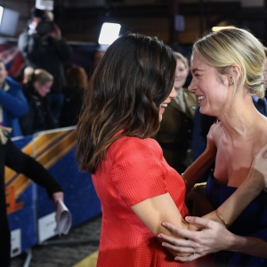 Gemma Chan and Brie Larson attend the UK Gala Screening of Marvel Studios